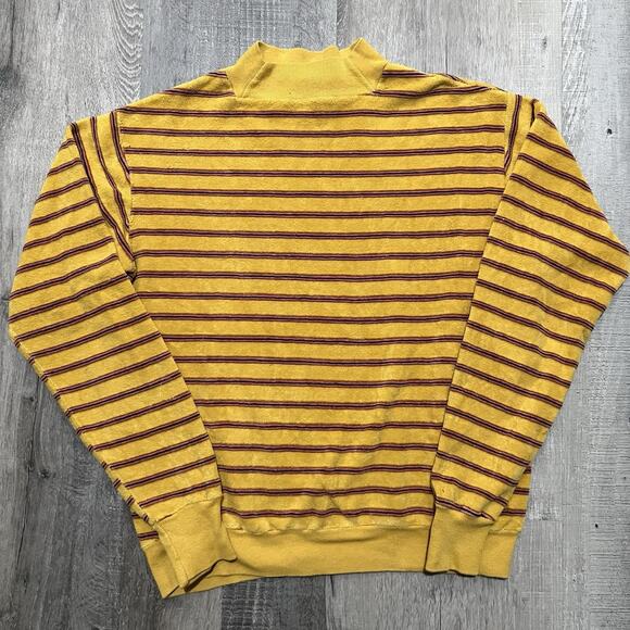VTG 50s-60s Elderado University Yellow Velour Striped Mock Neck Womens Sweater - Picture 1 of 6